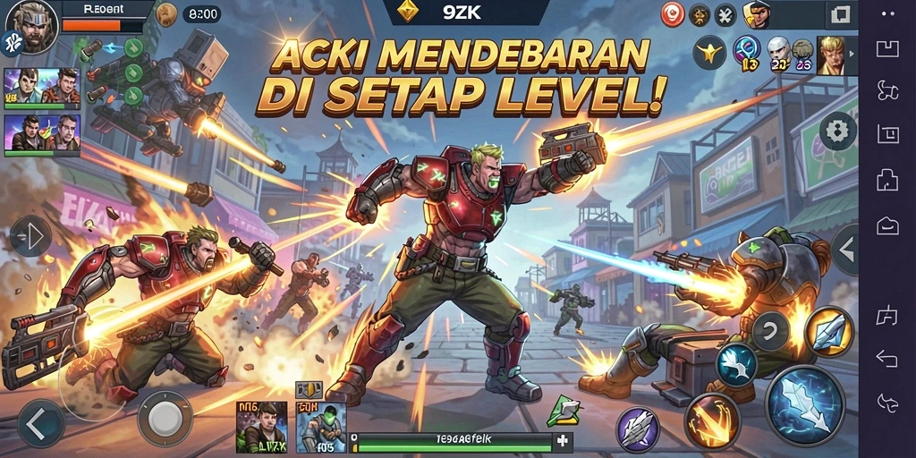 Tangkapan layar gameplay 9ZK menunjukkan aksi mendebarkan di level yang menantang.