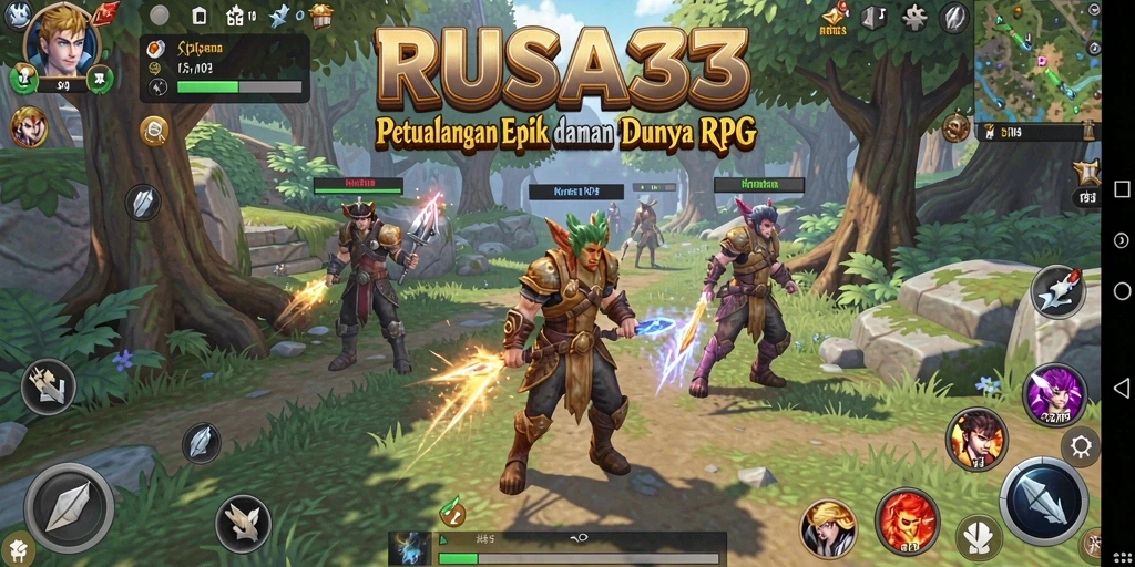 Menampilkan karakter dalam aksi pertempuran di dunia RPG.