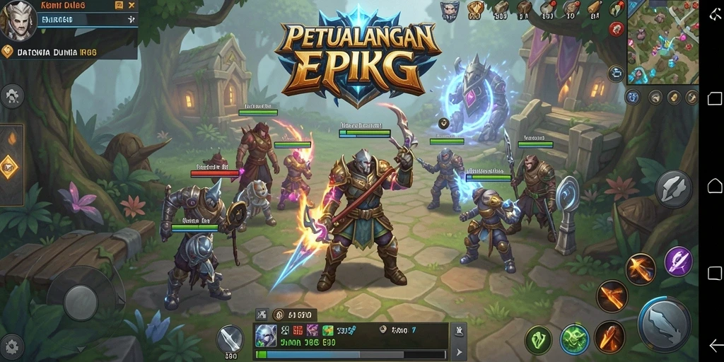 Screenshot S80 menampilkan pertarungan epik dengan karakter dan monster dalam dunia RPG.
