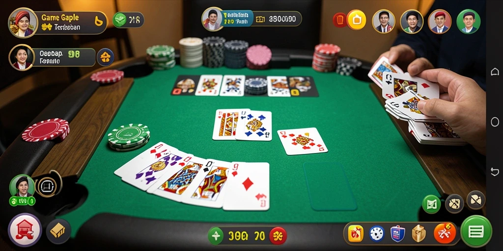 Tampilan gameplay V98 yang mengasyikkan saat bermain Gaple.