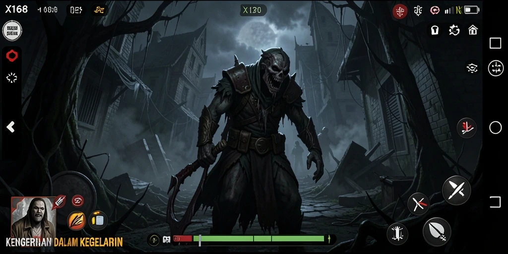 Gambaran gameplay X168 yang menegangkan dan menyeramkan.